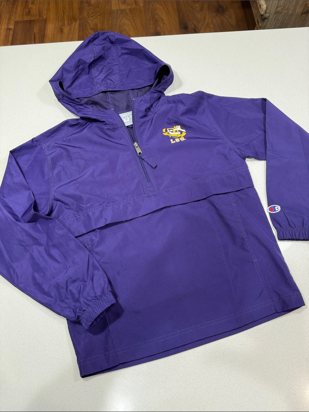 Champion Kids Purple LSU Hooded Quarter Zip Windbreaker Pullover